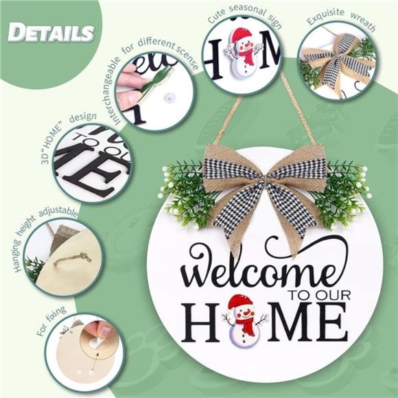 Interchangeable Welcome Sign - Wooden Welcome Wreath with 16 Holiday Icons - Picture 4 of 7